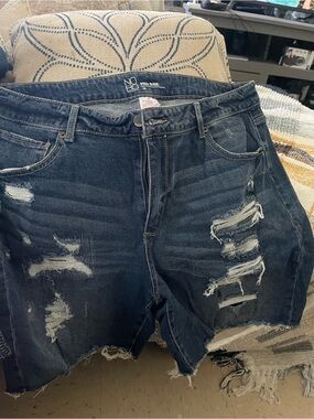 NOBO Dark Blue Mid Rise Denim Shorts